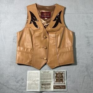 Deadstock Golden Collection Pioneer Wear Leather Vest Womens 8 Sml 15x18 Chimayo